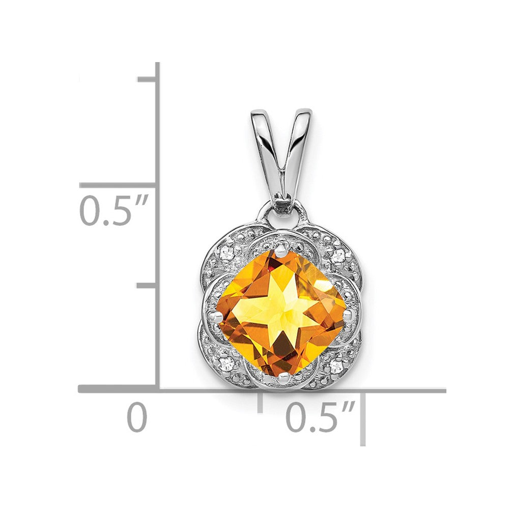 14K Weißgold Anhänger mit Citrin im Kissenschliff und echten Diamanten
