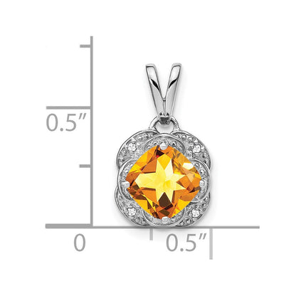 14K Weißgold Anhänger mit Citrin im Kissenschliff und echten Diamanten