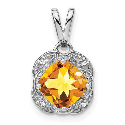 14K Weißgold Anhänger mit Citrin im Kissenschliff und echten Diamanten