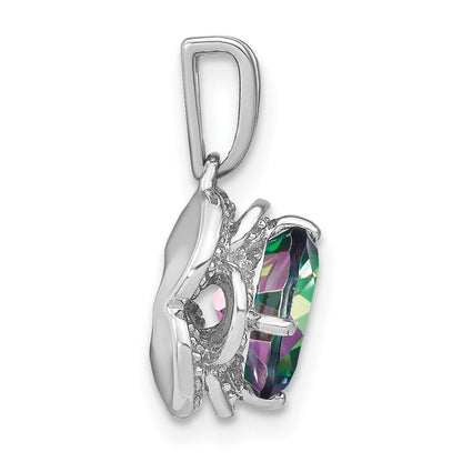 14K Weißgold Anhänger mit Cushion-Mystic-Feuertopas und echten Diamanten