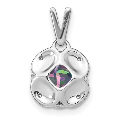 14K Weißgold Anhänger mit Cushion-Mystic-Feuertopas und echten Diamanten