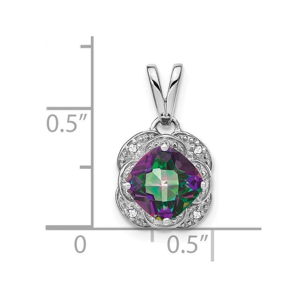 14K Weißgold Anhänger mit Cushion-Mystic-Feuertopas und echten Diamanten