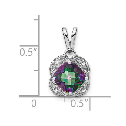 14K Weißgold Anhänger mit Cushion-Mystic-Feuertopas und echten Diamanten
