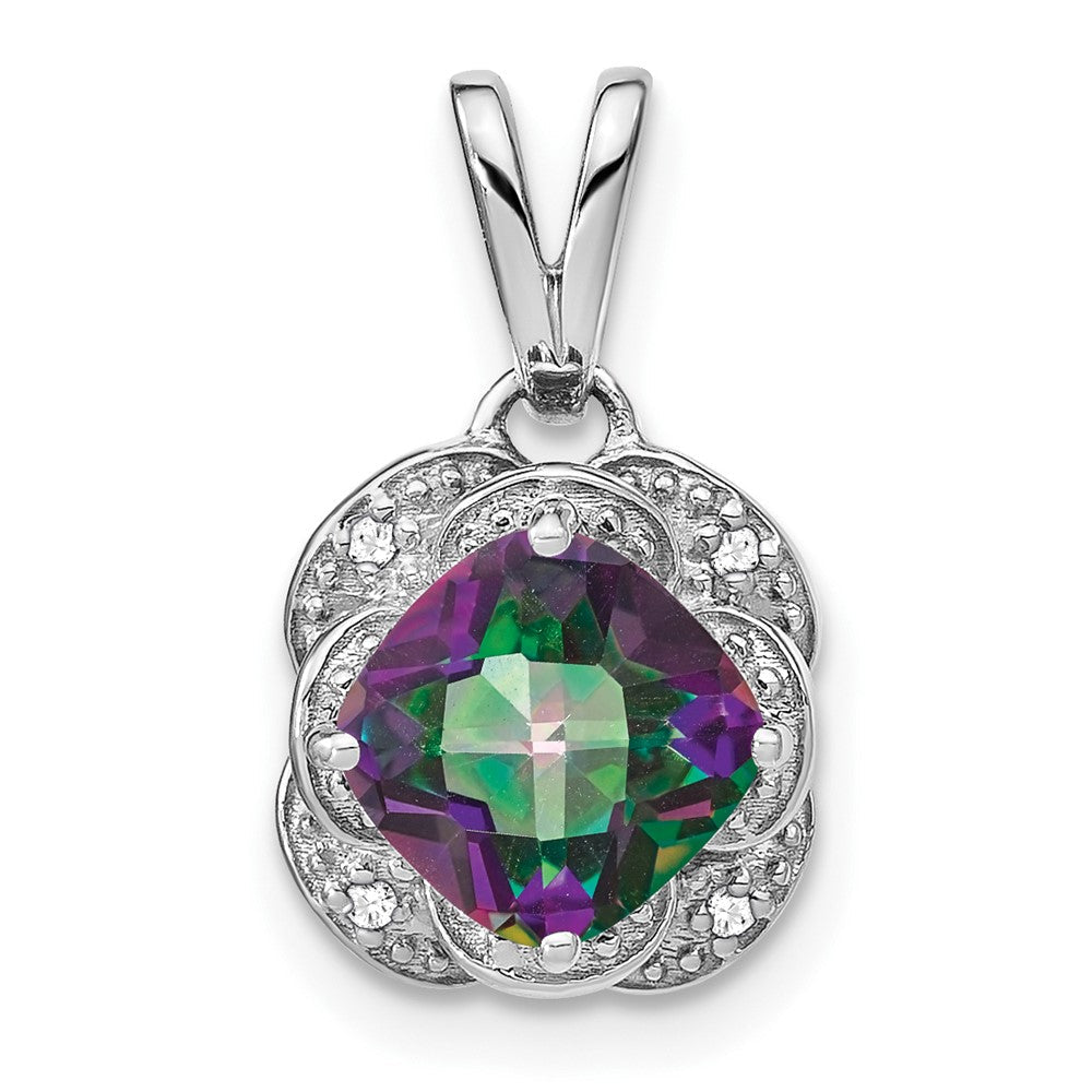 14K Weißgold Anhänger mit Cushion-Mystic-Feuertopas und echten Diamanten