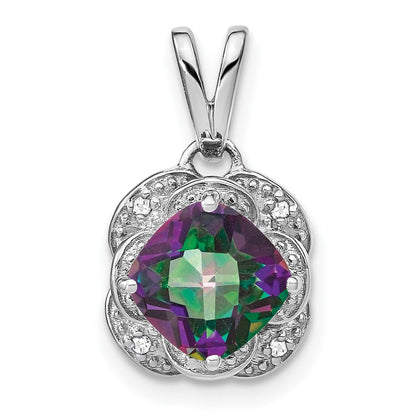 14K Weißgold Anhänger mit Cushion-Mystic-Feuertopas und echten Diamanten