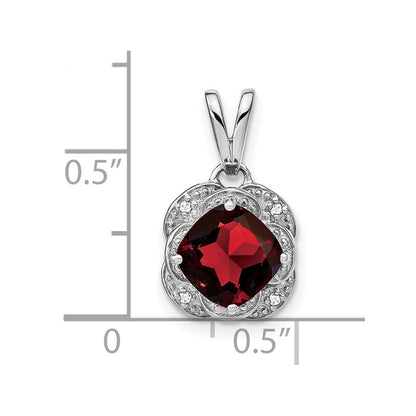 14K Weißgold Anhänger mit Granat im Kissenschliff und echten Diamanten