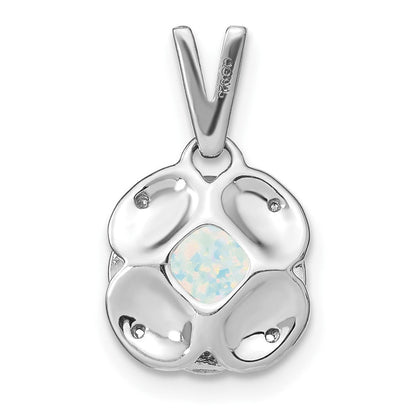 14K Weißgold-Anhänger mit synthetischem Opal im Kissenschliff und echtem Diamant