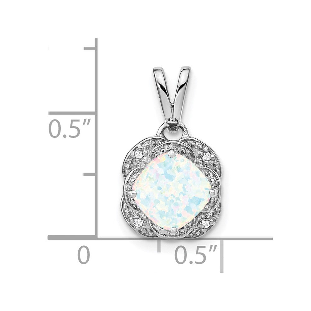 14K Weißgold-Anhänger mit synthetischem Opal im Kissenschliff und echtem Diamant