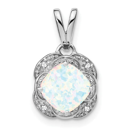14K Weißgold-Anhänger mit synthetischem Opal im Kissenschliff und echtem Diamant