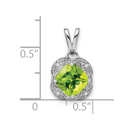 14K Weißgold Anhänger mit Kissenschliff-Peridot und echtem Diamant