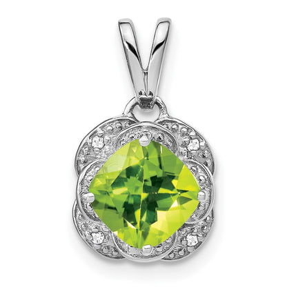14K Weißgold Anhänger mit Kissenschliff-Peridot und echtem Diamant