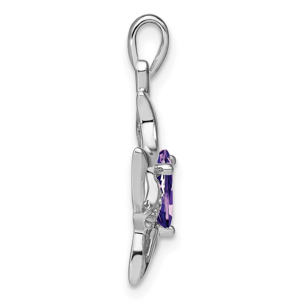 14K Weißgold Amethyst- und Echtdiamant-Katzenanhänger