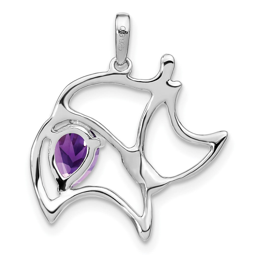 14K Weißgold Amethyst- und Echtdiamant-Katzenanhänger