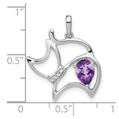 14K Weißgold Amethyst- und Echtdiamant-Katzenanhänger