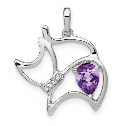 14K Weißgold Amethyst- und Echtdiamant-Katzenanhänger