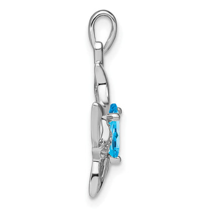14K Weißgold Katzen-Anhänger mit blauem Topas und echten Diamanten
