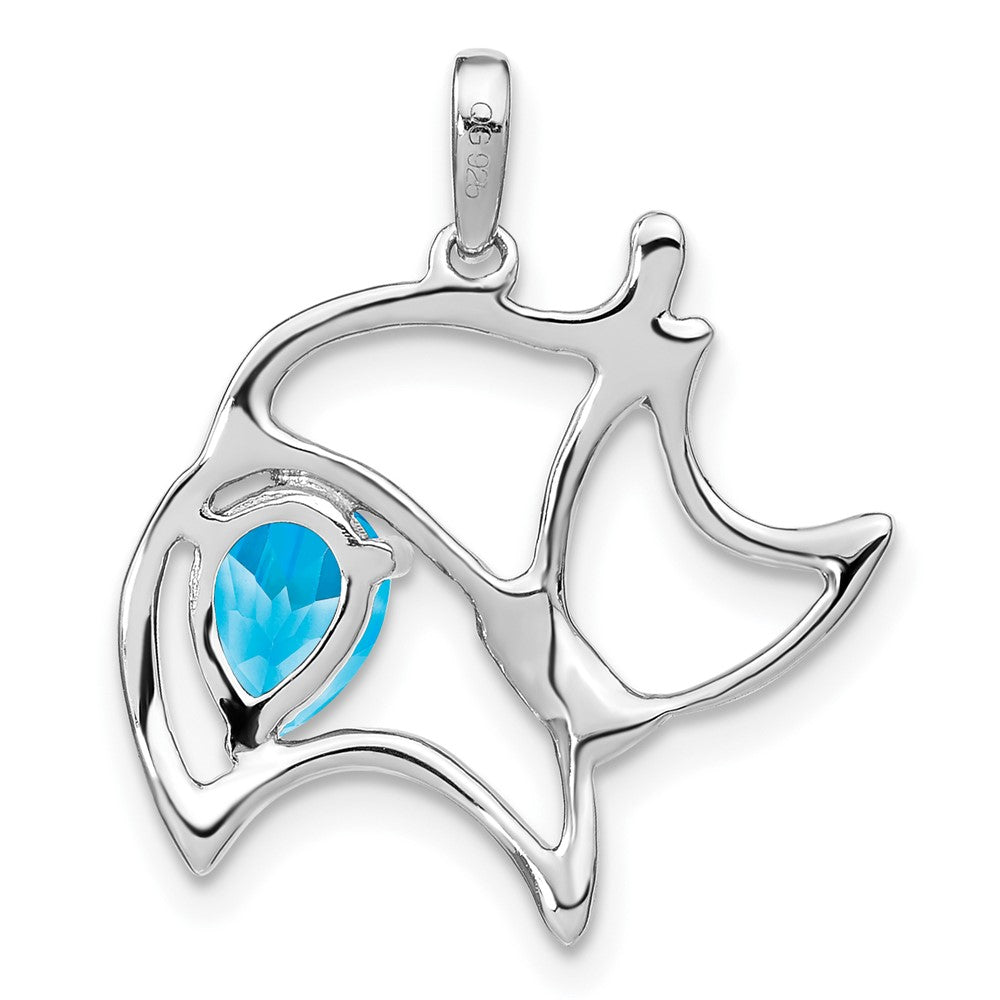 14K Weißgold Katzen-Anhänger mit blauem Topas und echten Diamanten