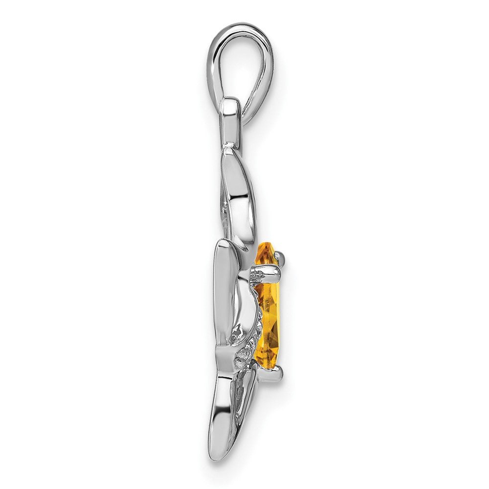 14K Weißgold Citrin- und Echtdiamant-Katzenanhänger