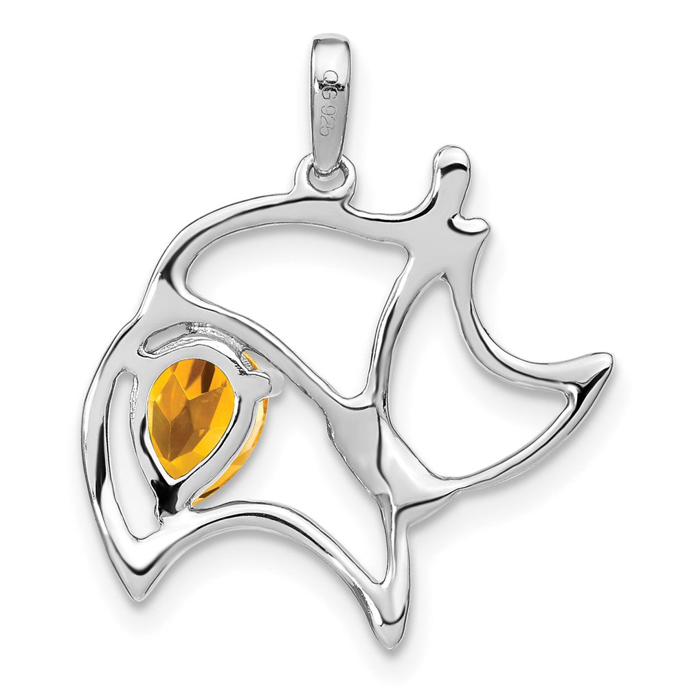 14K Weißgold Citrin- und Echtdiamant-Katzenanhänger