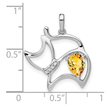 14K Weißgold Citrin- und Echtdiamant-Katzenanhänger