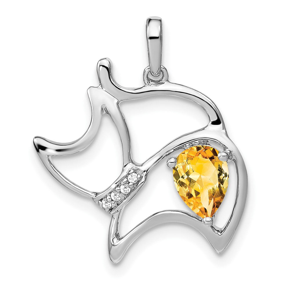 14K Weißgold Citrin- und Echtdiamant-Katzenanhänger