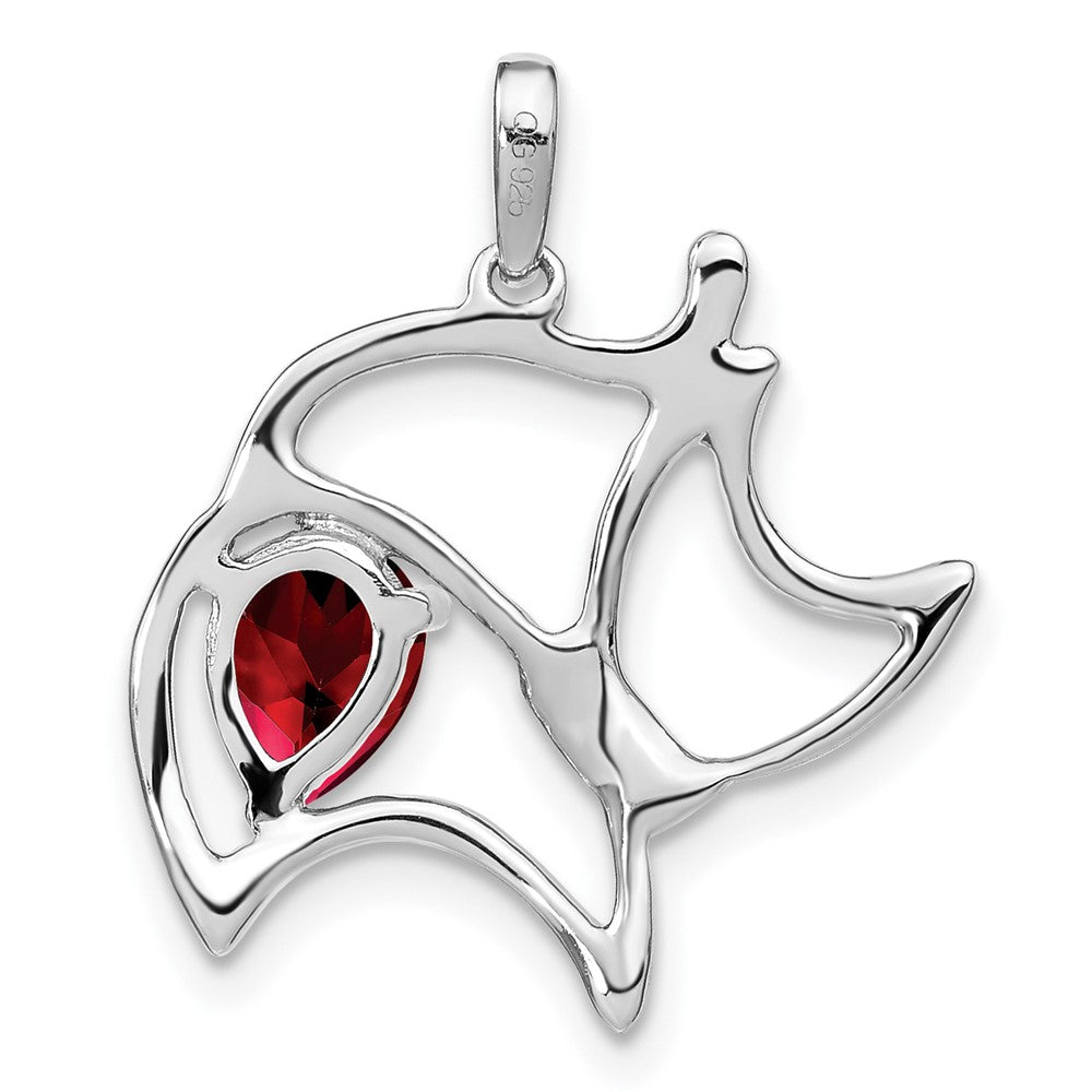 14K Weißgold Katze-Anhänger mit Granat und echten Diamanten