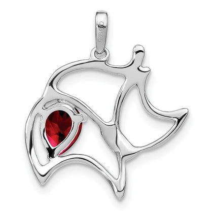 14K Weißgold Katze-Anhänger mit Granat und echten Diamanten