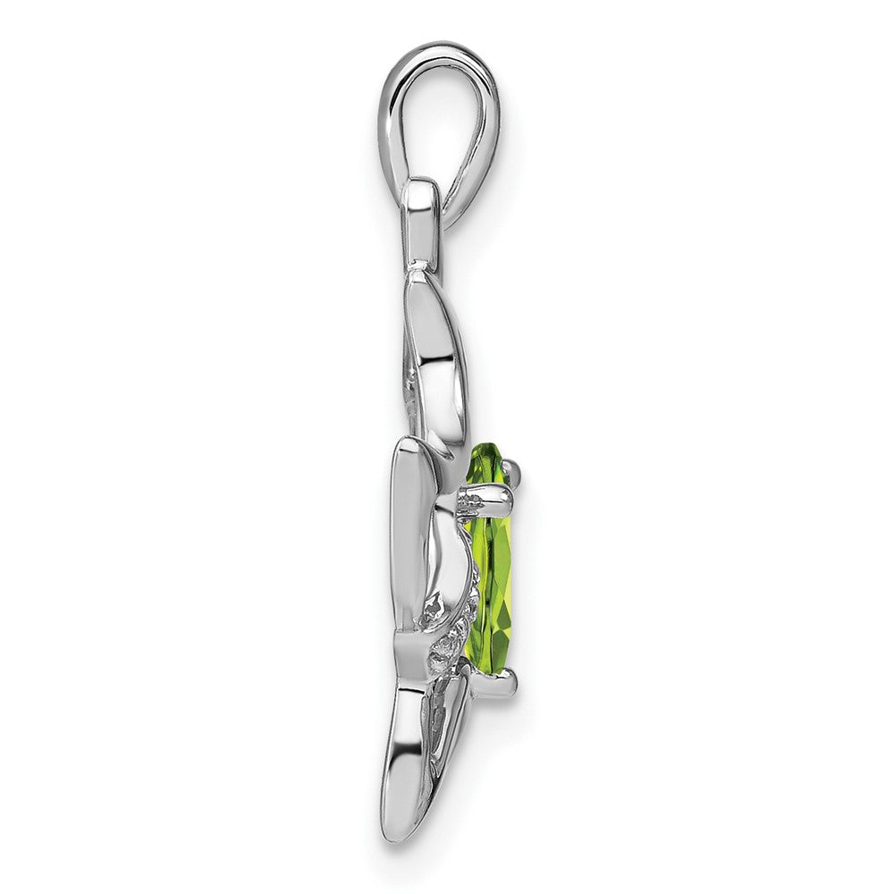 14 Karat Weißgold Peridot- und Echtdiamant-Katzenanhänger