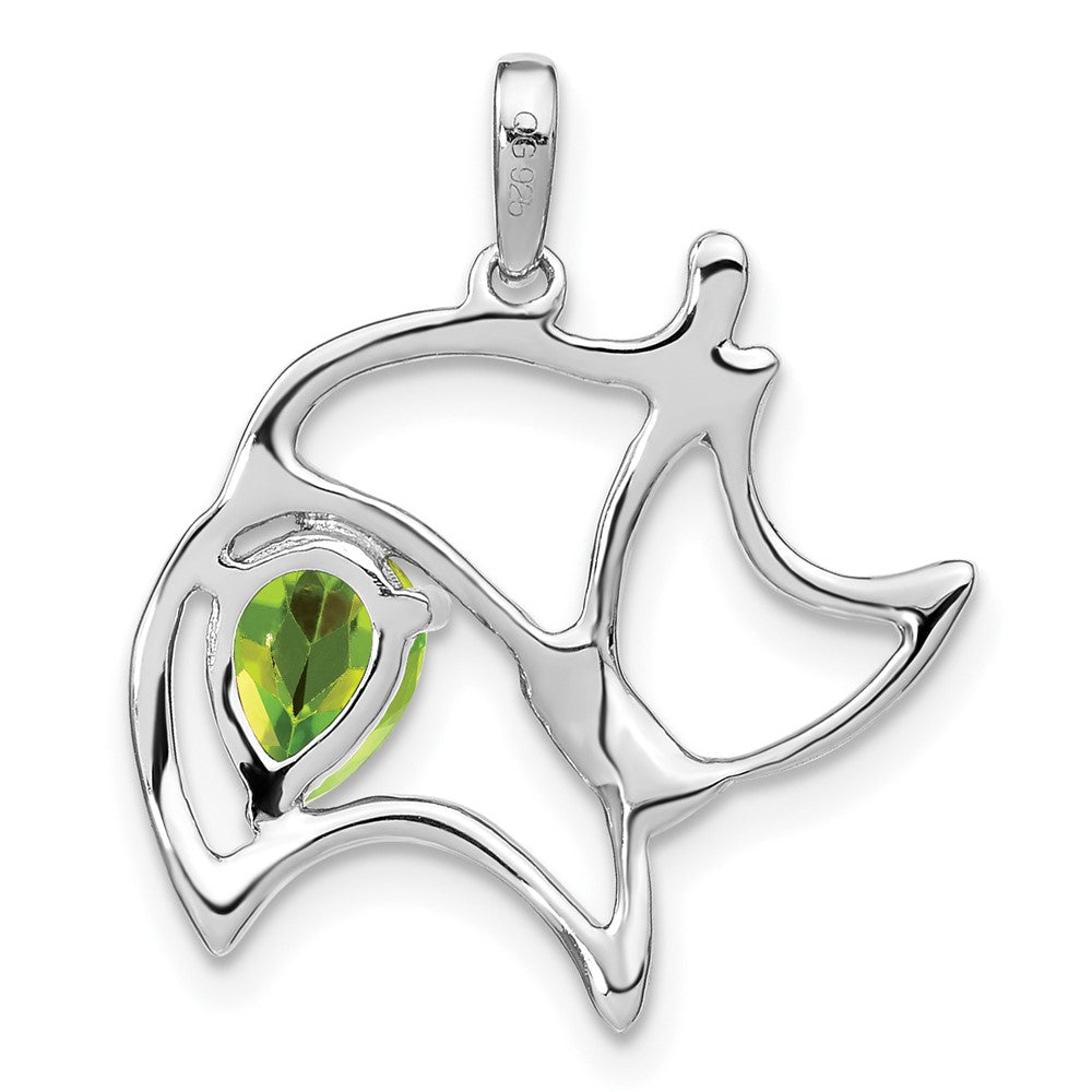 14 Karat Weißgold Peridot- und Echtdiamant-Katzenanhänger