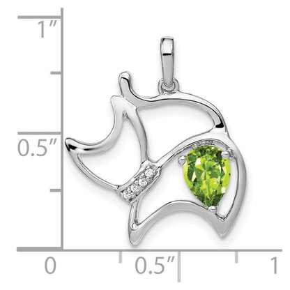 14 Karat Weißgold Peridot- und Echtdiamant-Katzenanhänger