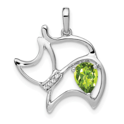 14 Karat Weißgold Peridot- und Echtdiamant-Katzenanhänger