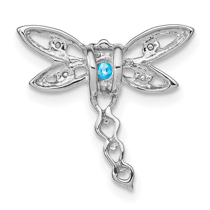 14K Weißgold Blautopas und Echt Diamant Libelle Kette Anhänger