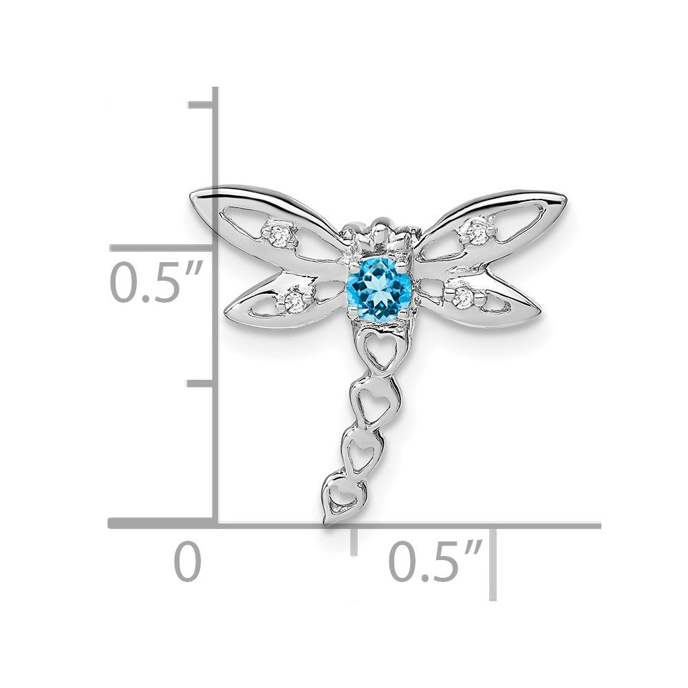 14K Weißgold Blautopas und Echt Diamant Libelle Kette Anhänger
