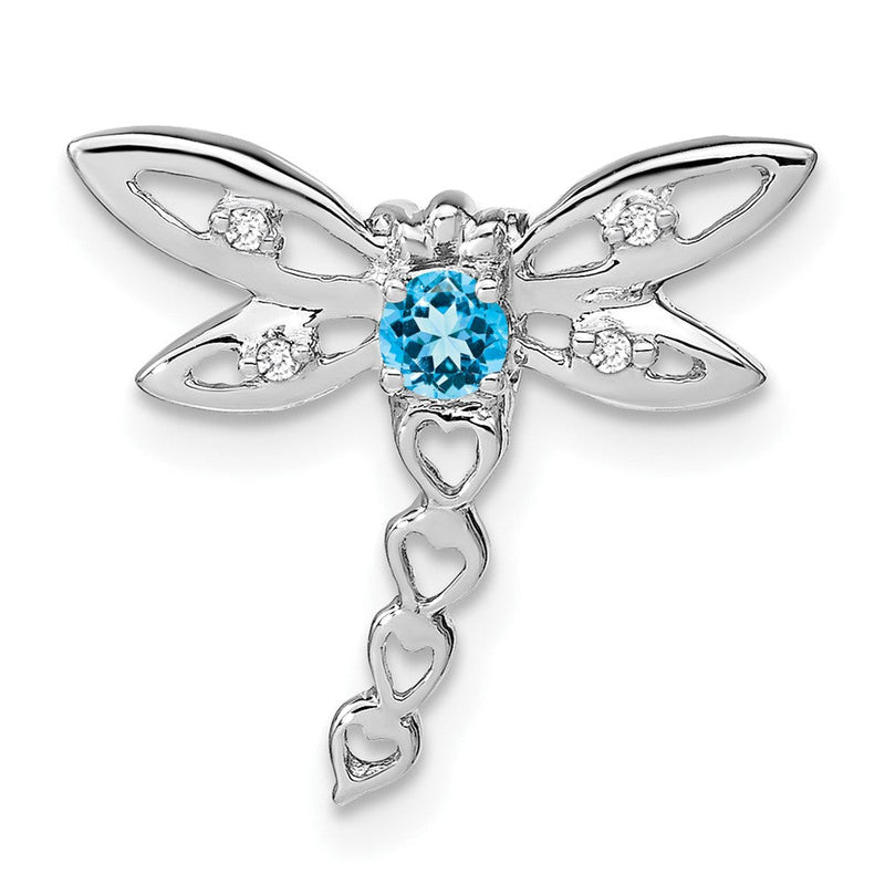 14K Weißgold Blautopas und Echt Diamant Libelle Kette Anhänger