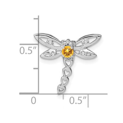 14K Weißgold Citrin und Echt Diamant Libelle Kette Anhänger