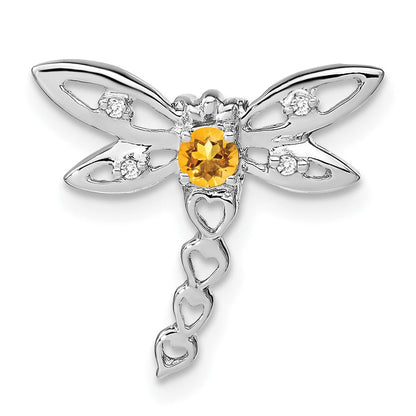 14K Weißgold Citrin und Echt Diamant Libelle Kette Anhänger