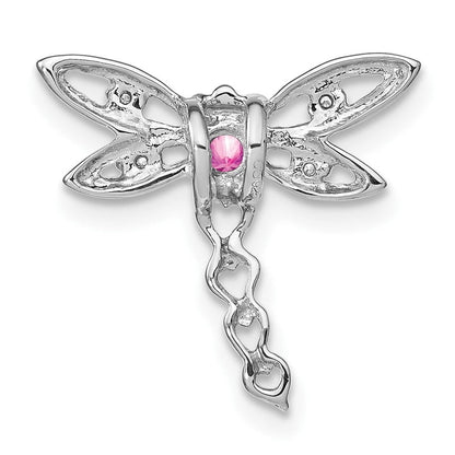 14K Weißgold Cr. Rosa Saphir und Echt Diamant Libelle Kette Anhänger