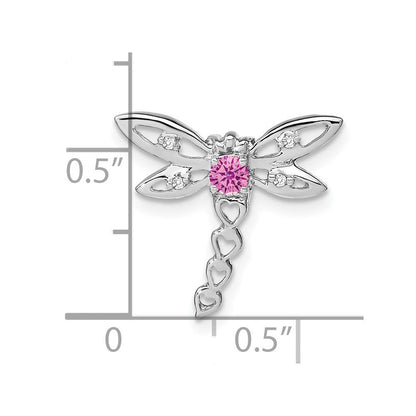 14K Weißgold Cr. Rosa Saphir und Echt Diamant Libelle Kette Anhänger