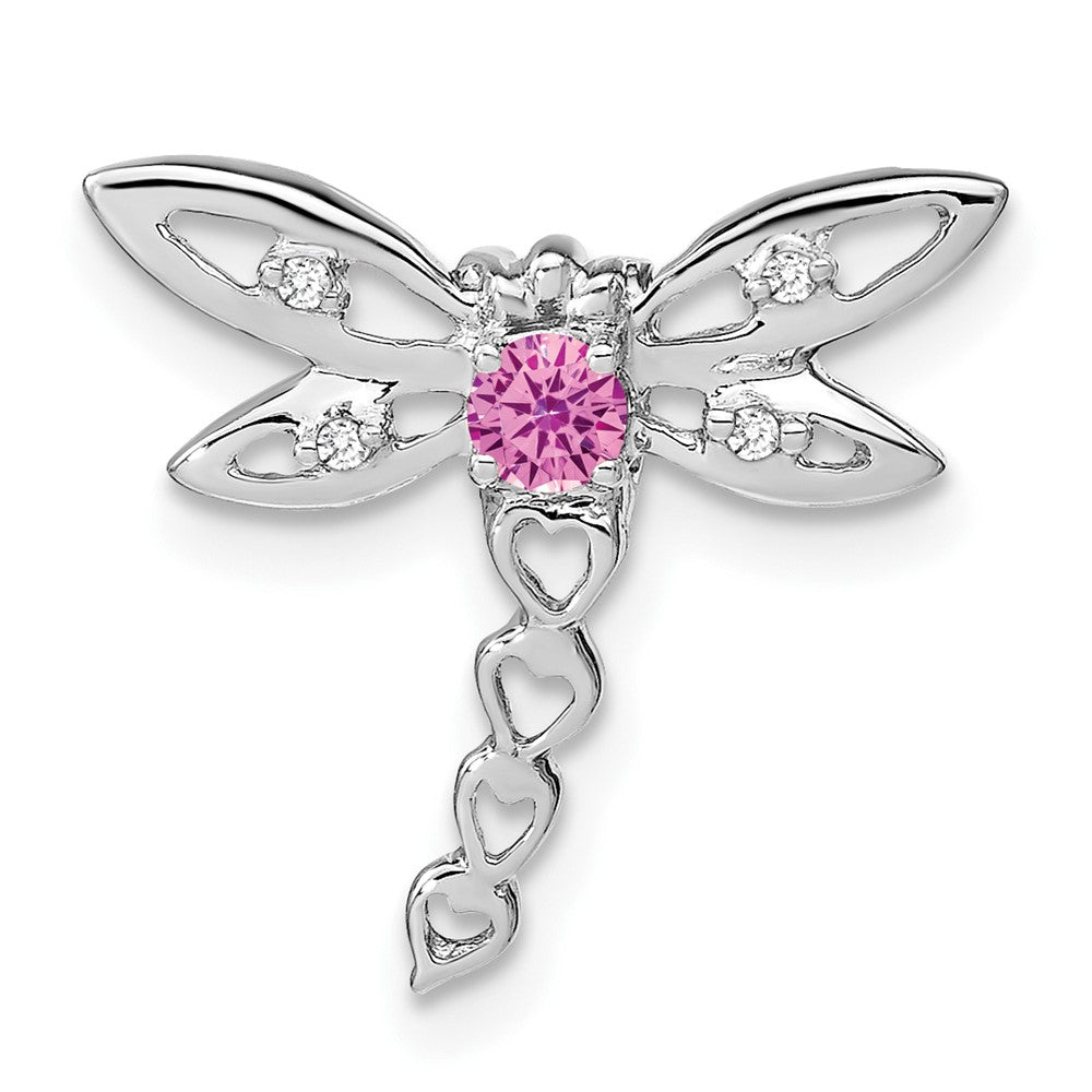 14K Weißgold Cr. Rosa Saphir und Echt Diamant Libelle Kette Anhänger