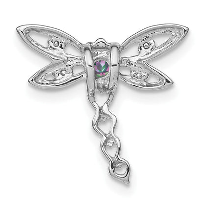 14K Weißgold Mystic Feuer Topas und Echt Diamant Libelle Kette Anhänger