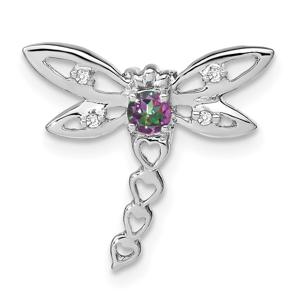 14K Weißgold Mystic Feuer Topas und Echt Diamant Libelle Kette Anhänger