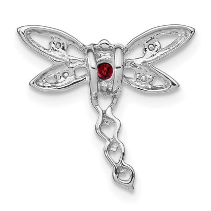 14K Weißgold Granat und Echt Diamant Libelle Kette Anhänger