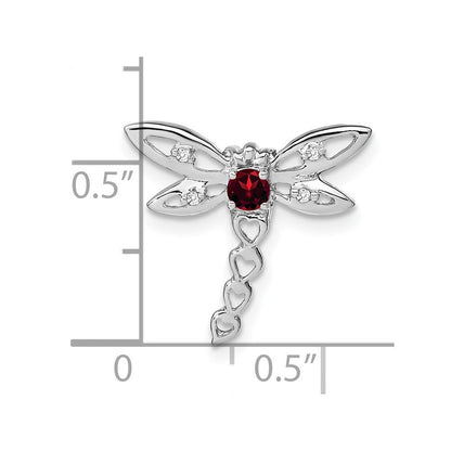 14K Weißgold Granat und Echt Diamant Libelle Kette Anhänger