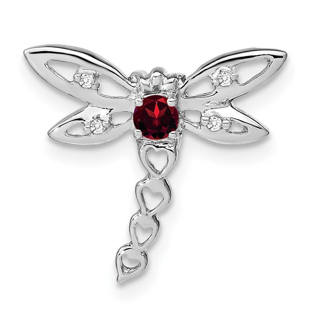 14K Weißgold Granat und Echt Diamant Libelle Kette Anhänger