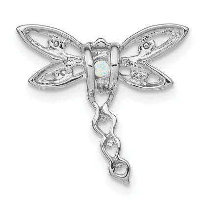 14K Weißgold Erzeugt Opal und Echt Diamant Libelle Kette Anhänger