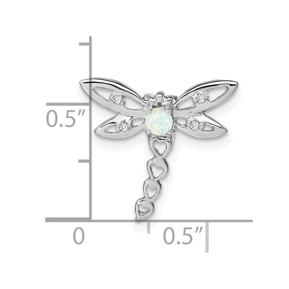 14K Weißgold Erzeugt Opal und Echt Diamant Libelle Kette Anhänger
