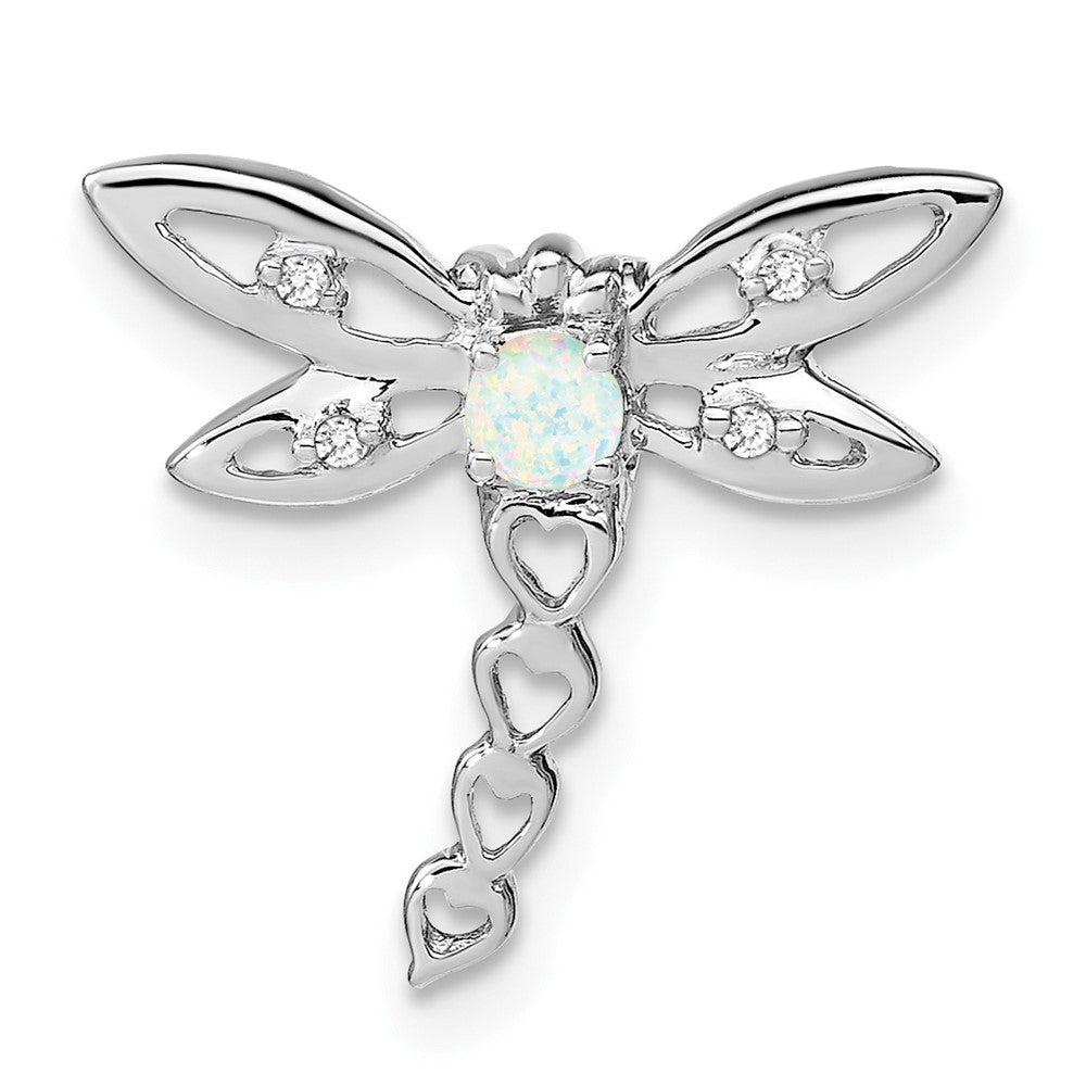 14K Weißgold Erzeugt Opal und Echt Diamant Libelle Kette Anhänger