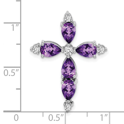 14K Weißgold Amethyst und Echt Diamant Kreuz Kette Anhänger