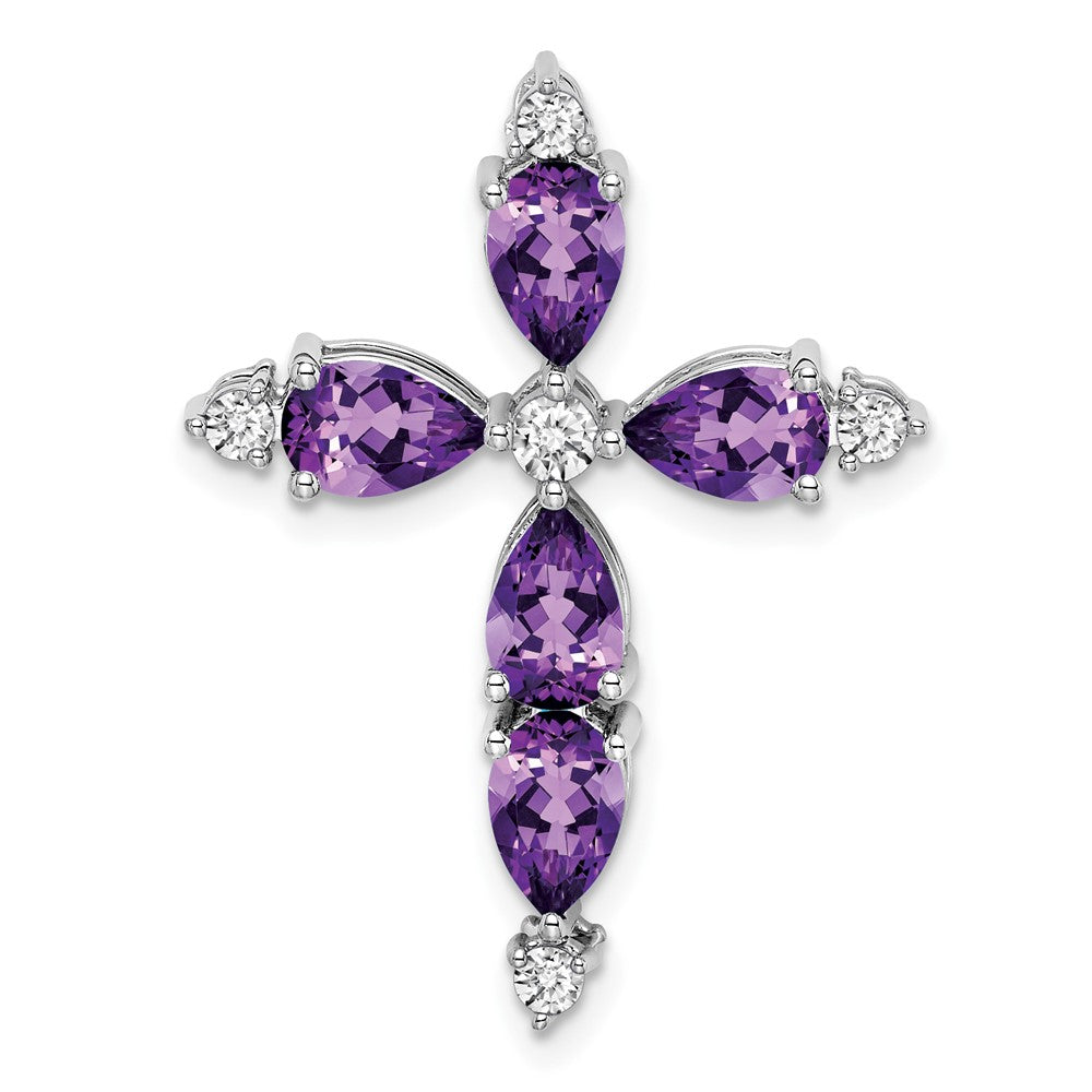 14K Weißgold Amethyst und Echt Diamant Kreuz Kette Anhänger