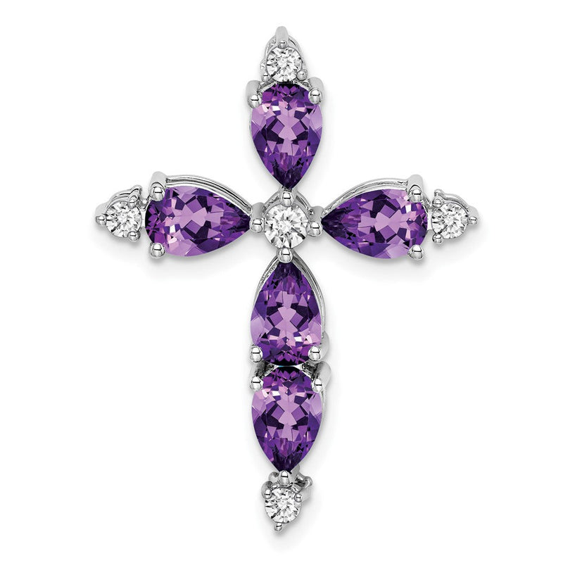 14K Weißgold Amethyst und Echt Diamant Kreuz Kette Anhänger
